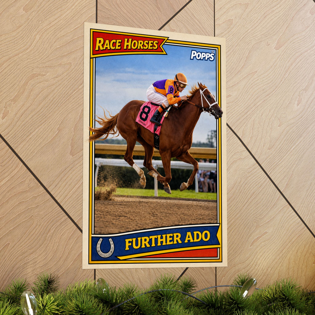 Further Ado Vintage Trading Card Style Horse Racing Poster- Matte Vertical Poster