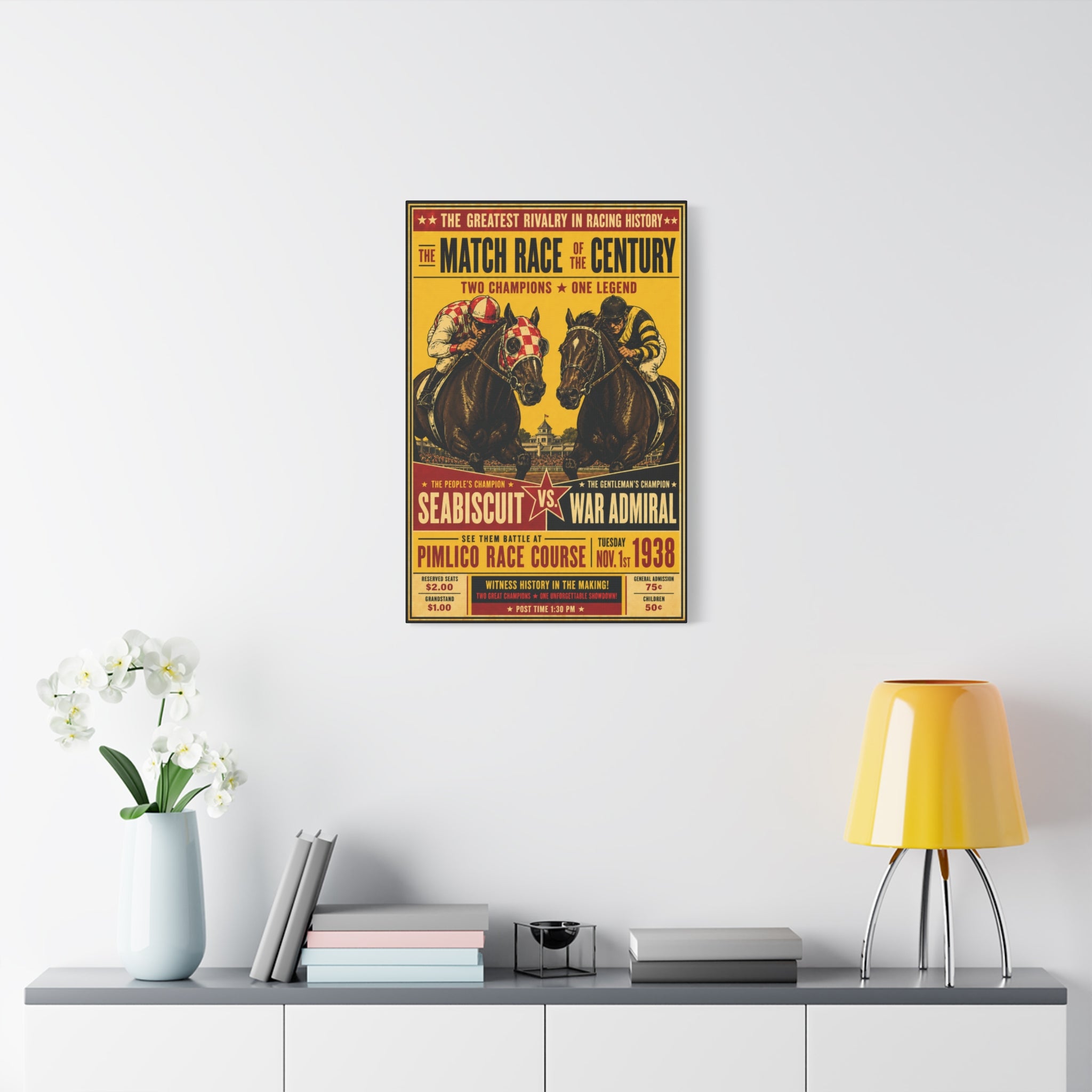 Seabiscuit vs War Admiral Match Race Matte Canvas Print — Vintage Horse Racing Poster