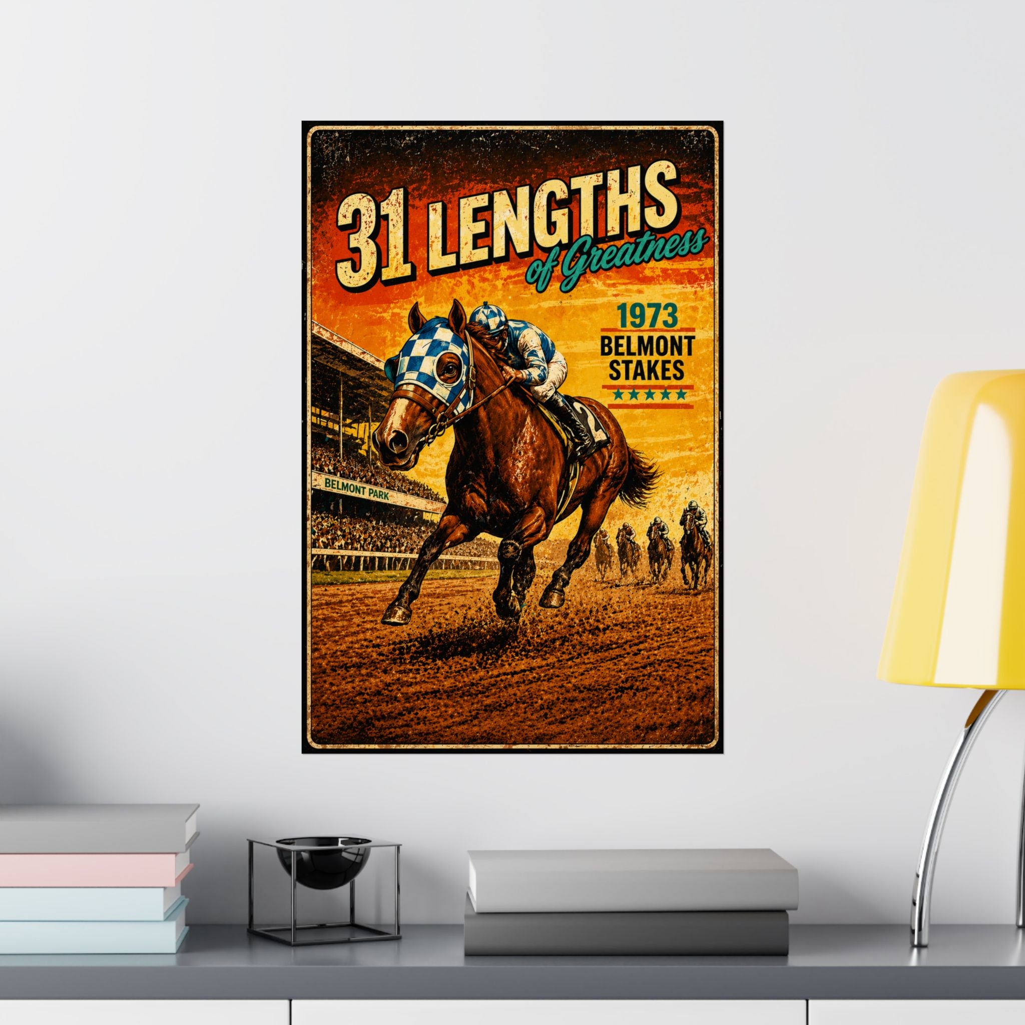 Secretariat 1973 Belmont Stakes Vintage Racing Poster - 31 Lengths of Greatness
