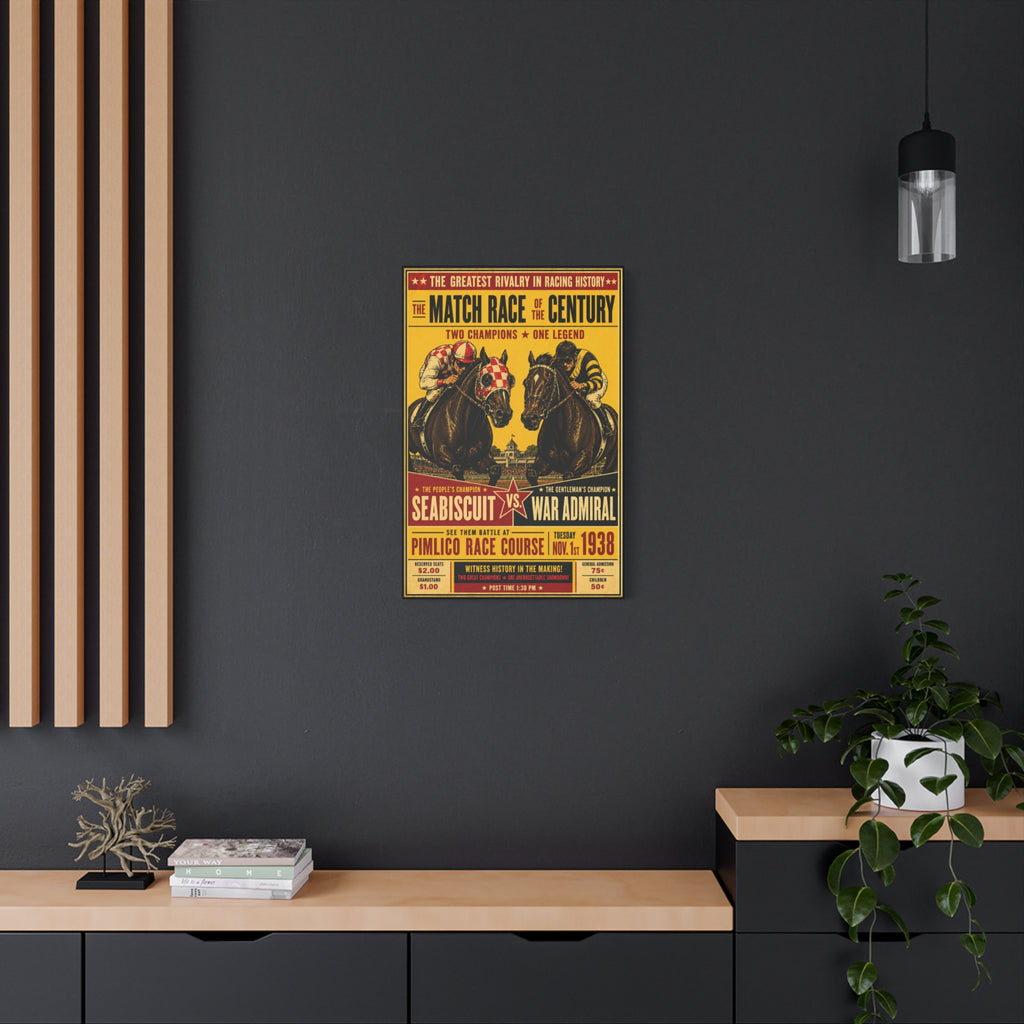 Seabiscuit vs War Admiral Match Race Matte Canvas Print — Vintage Horse Racing Poster