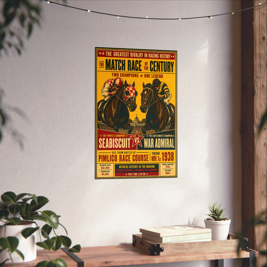 Seabiscuit vs. War Admiral Matchrace Matte Vertical Poster — Vintage Horse Racing Print