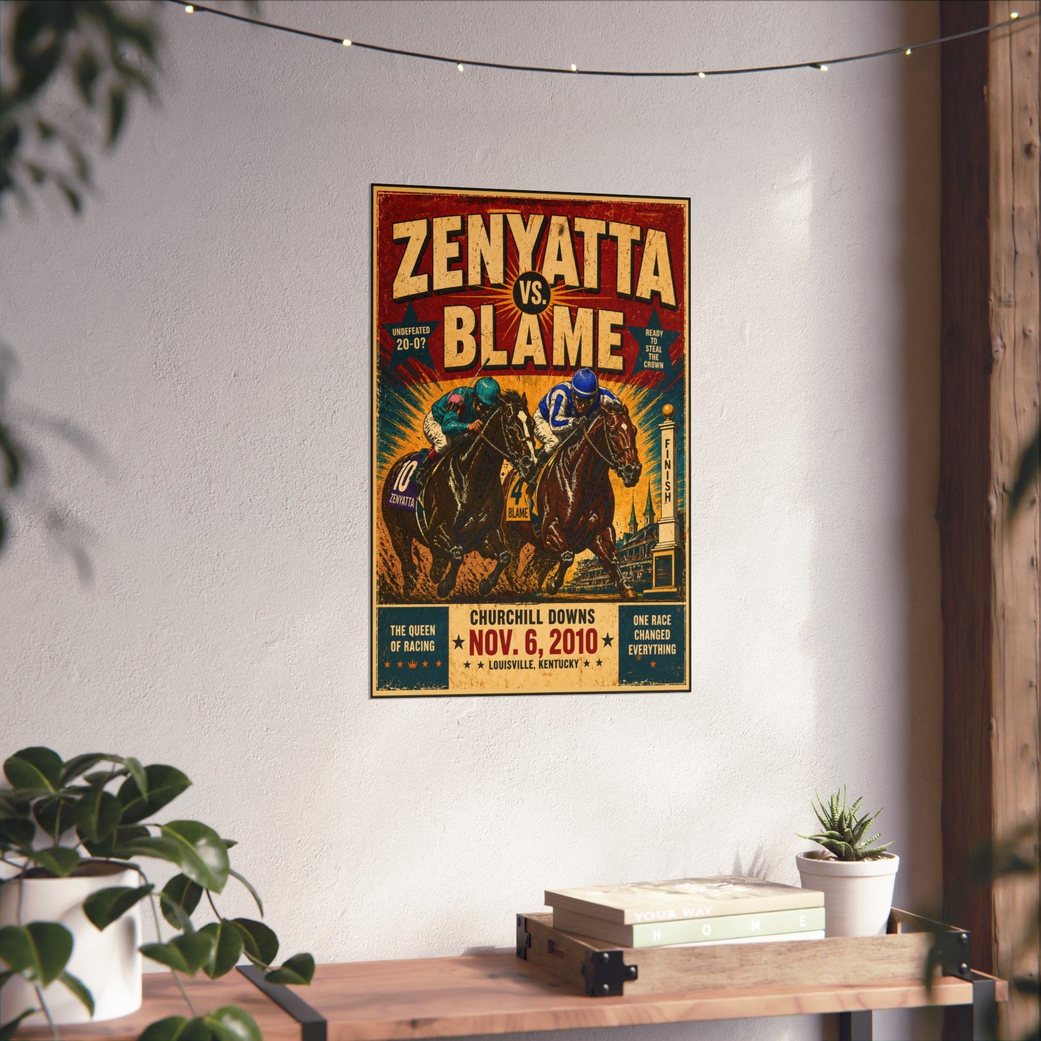 Zenyatta Vs. Blame Matte Vertical Poster — Vintage Horse Racing Print