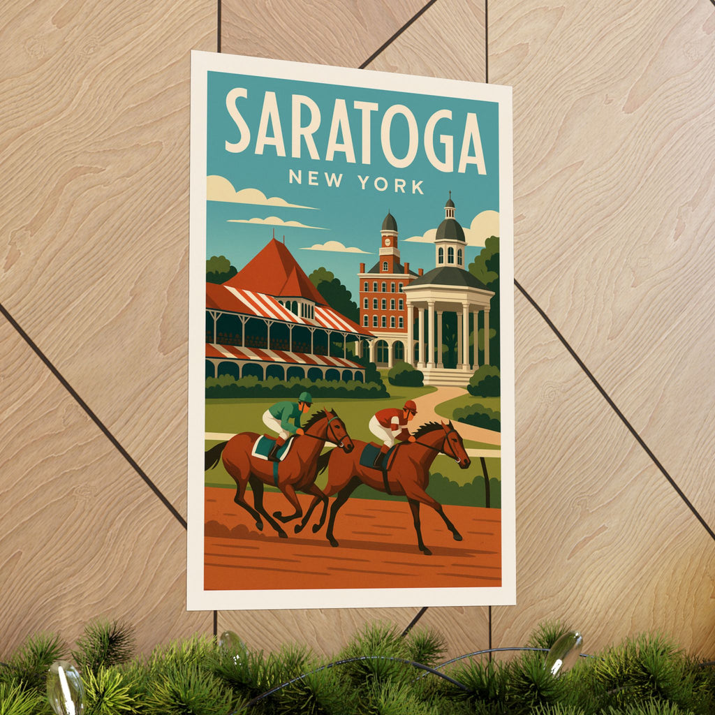Saratoga New York Matte Poster | Vintage Horse Racing Travel Art Print