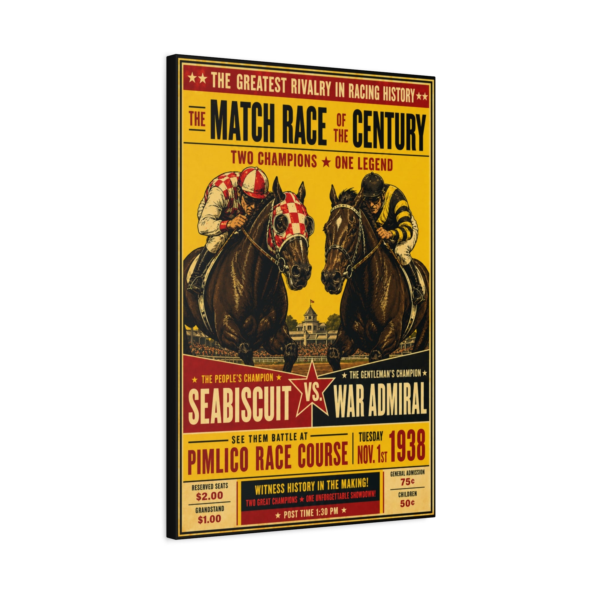 Seabiscuit vs War Admiral Match Race Matte Canvas Print — Vintage Horse Racing Poster