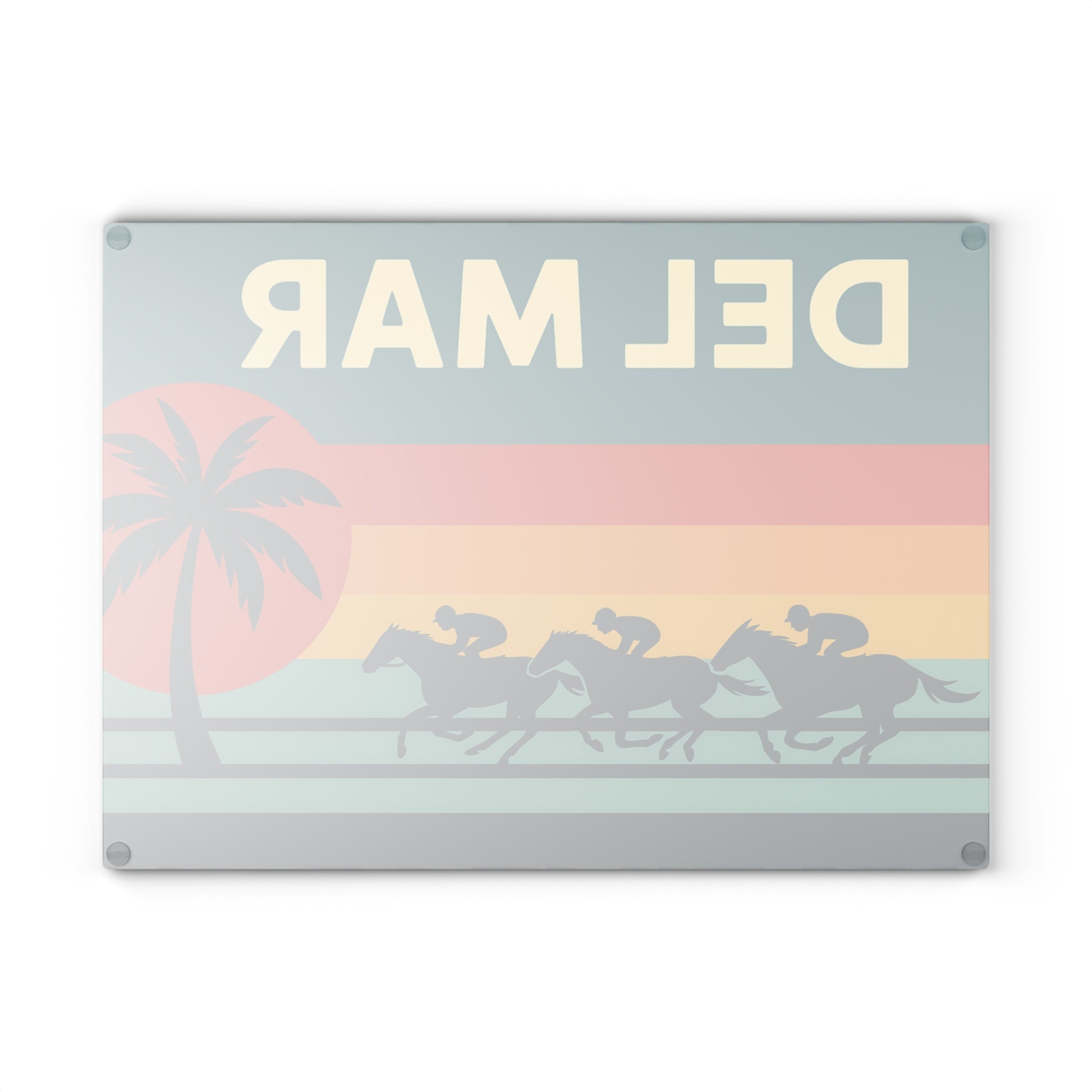 Del Mar Retro Horse Racing Glass Cutting Board