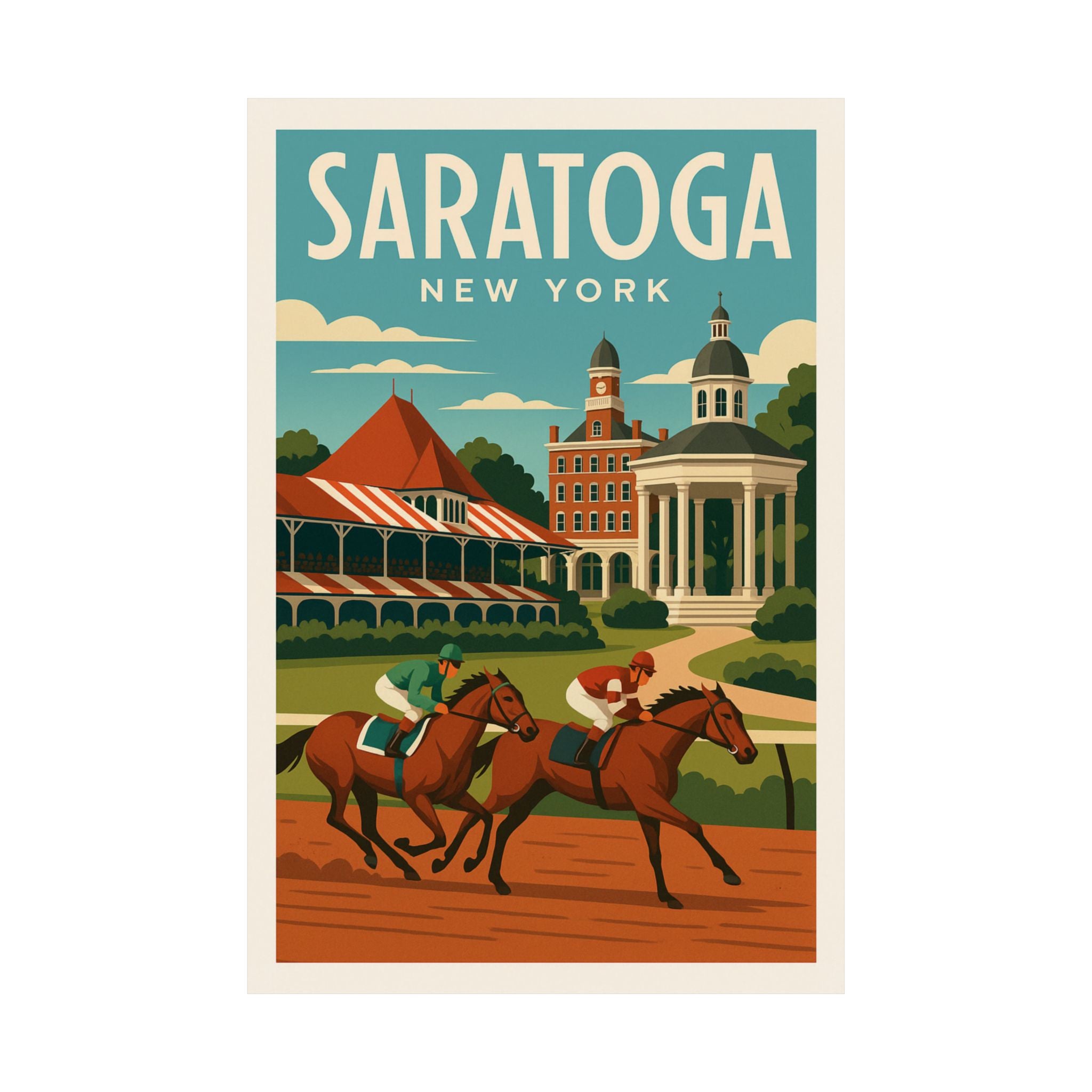 Saratoga New York Matte Poster | Vintage Horse Racing Travel Art Print