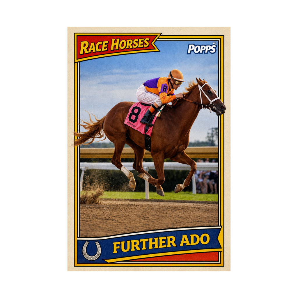 Further Ado Vintage Trading Card Style Horse Racing Poster- Matte Vertical Poster