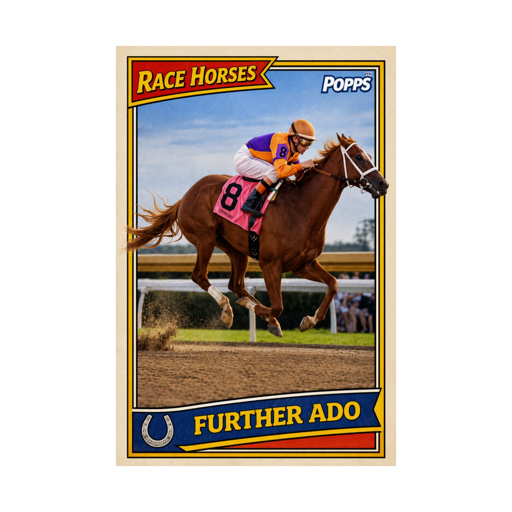 Further Ado Vintage Trading Card Style Horse Racing Poster- Matte Vertical Poster