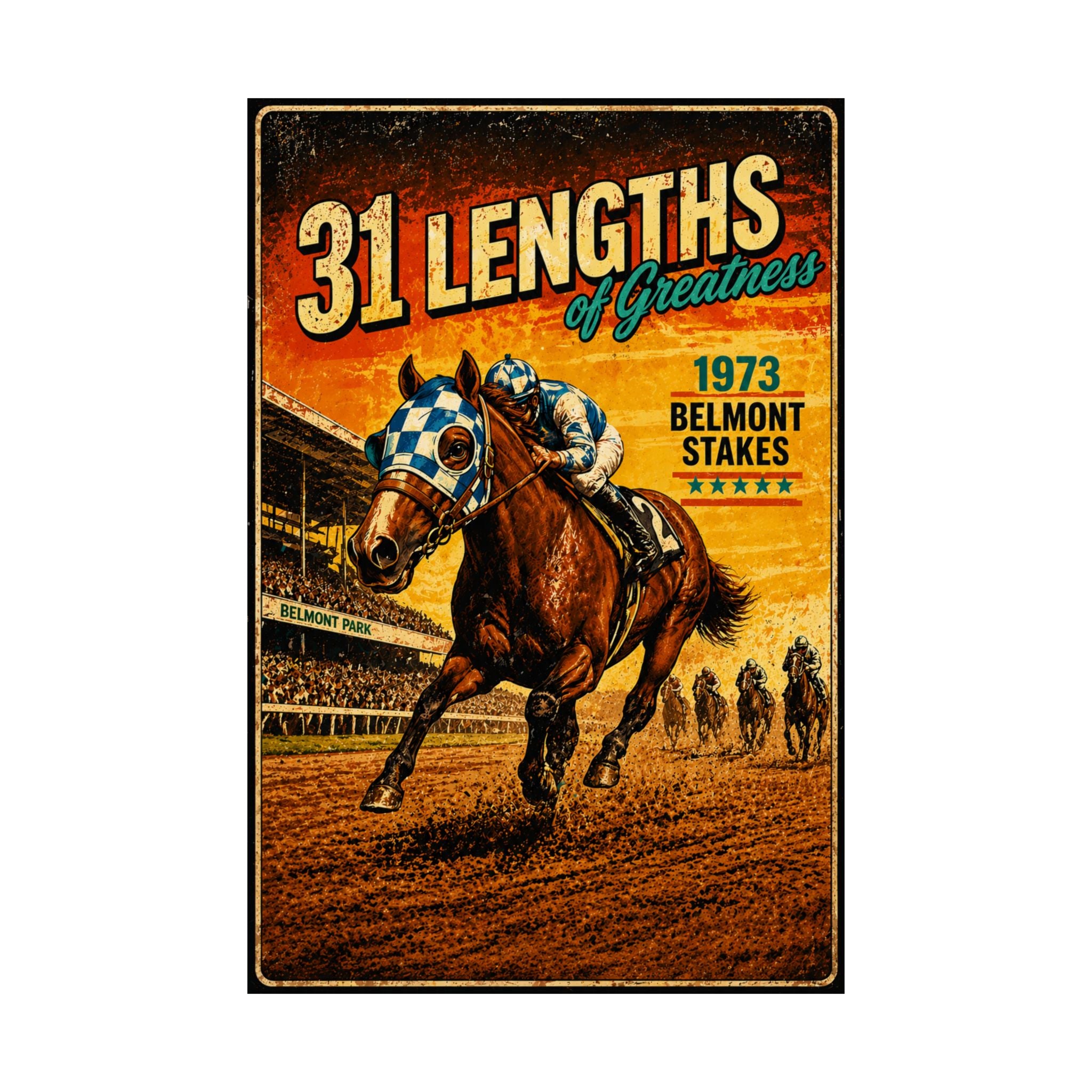 Secretariat 1973 Belmont Stakes Vintage Racing Poster - 31 Lengths of Greatness