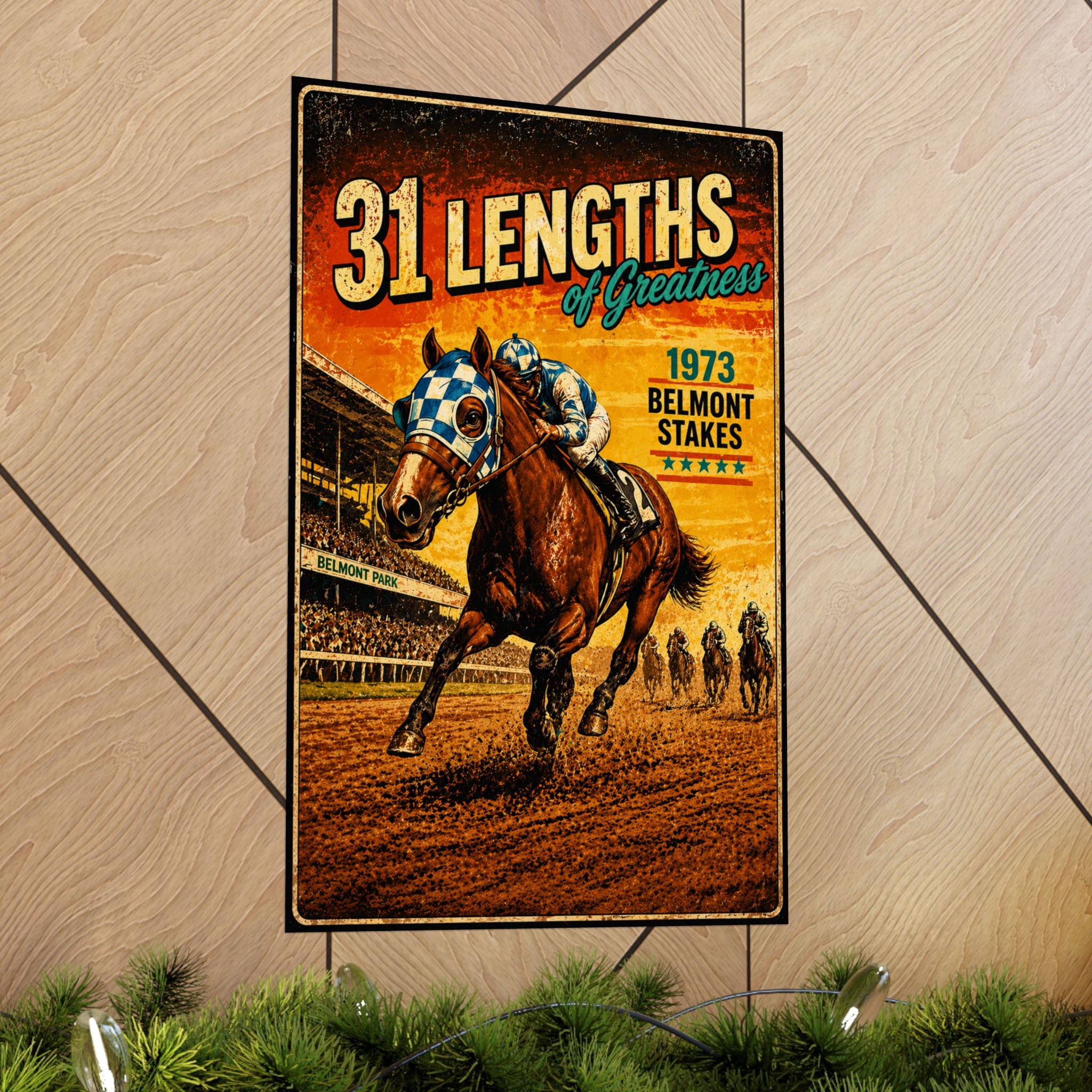 Secretariat 1973 Belmont Stakes Vintage Racing Poster - 31 Lengths of Greatness