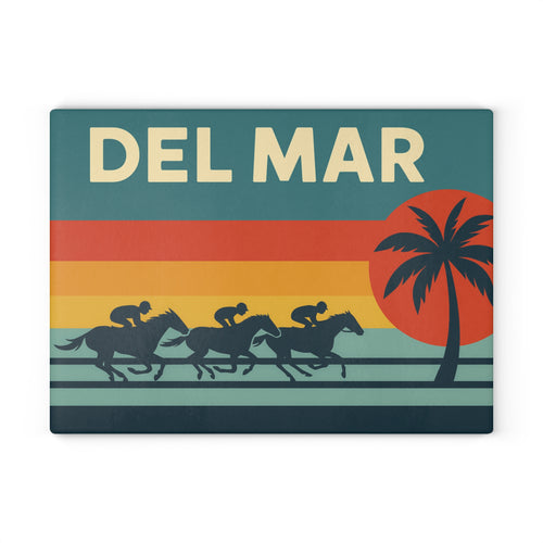 Del Mar Retro Horse Racing Glass Cutting Board
