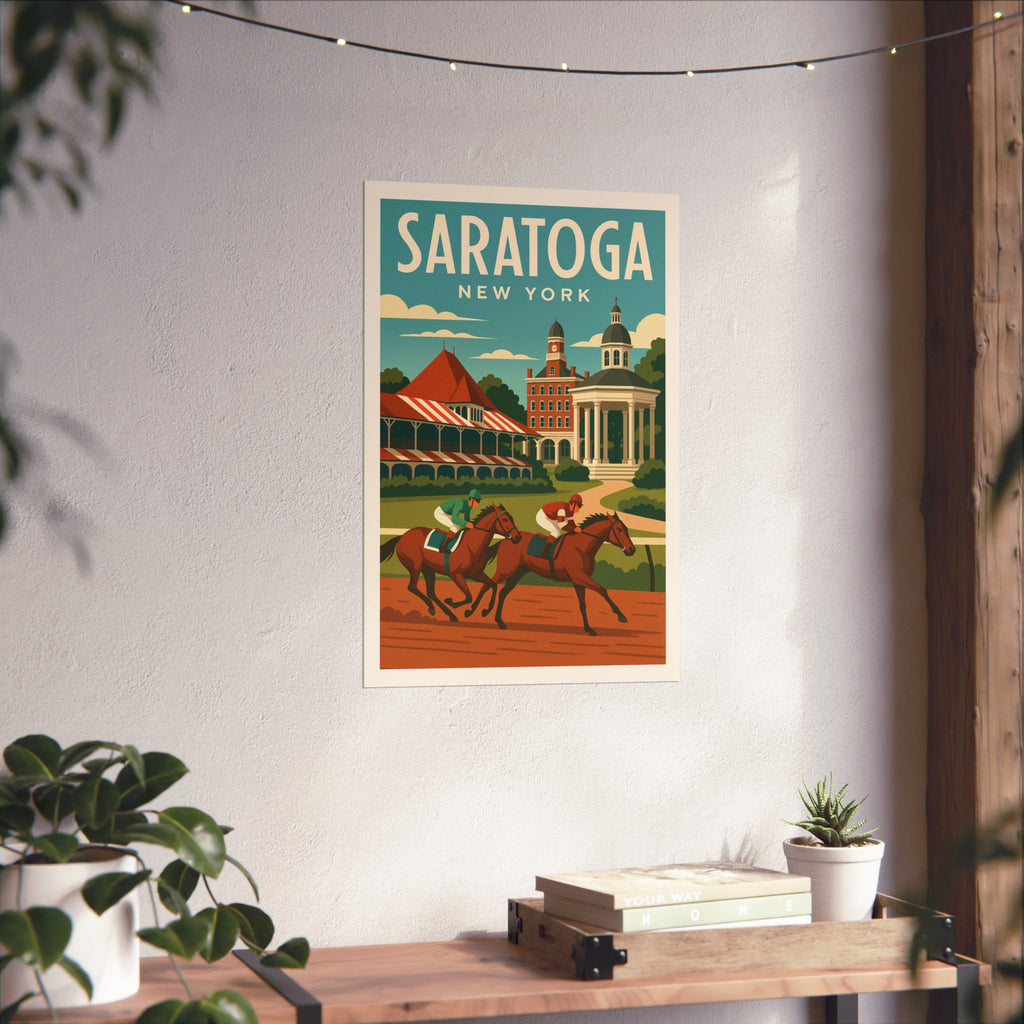 Saratoga New York Matte Poster | Vintage Horse Racing Travel Art Print