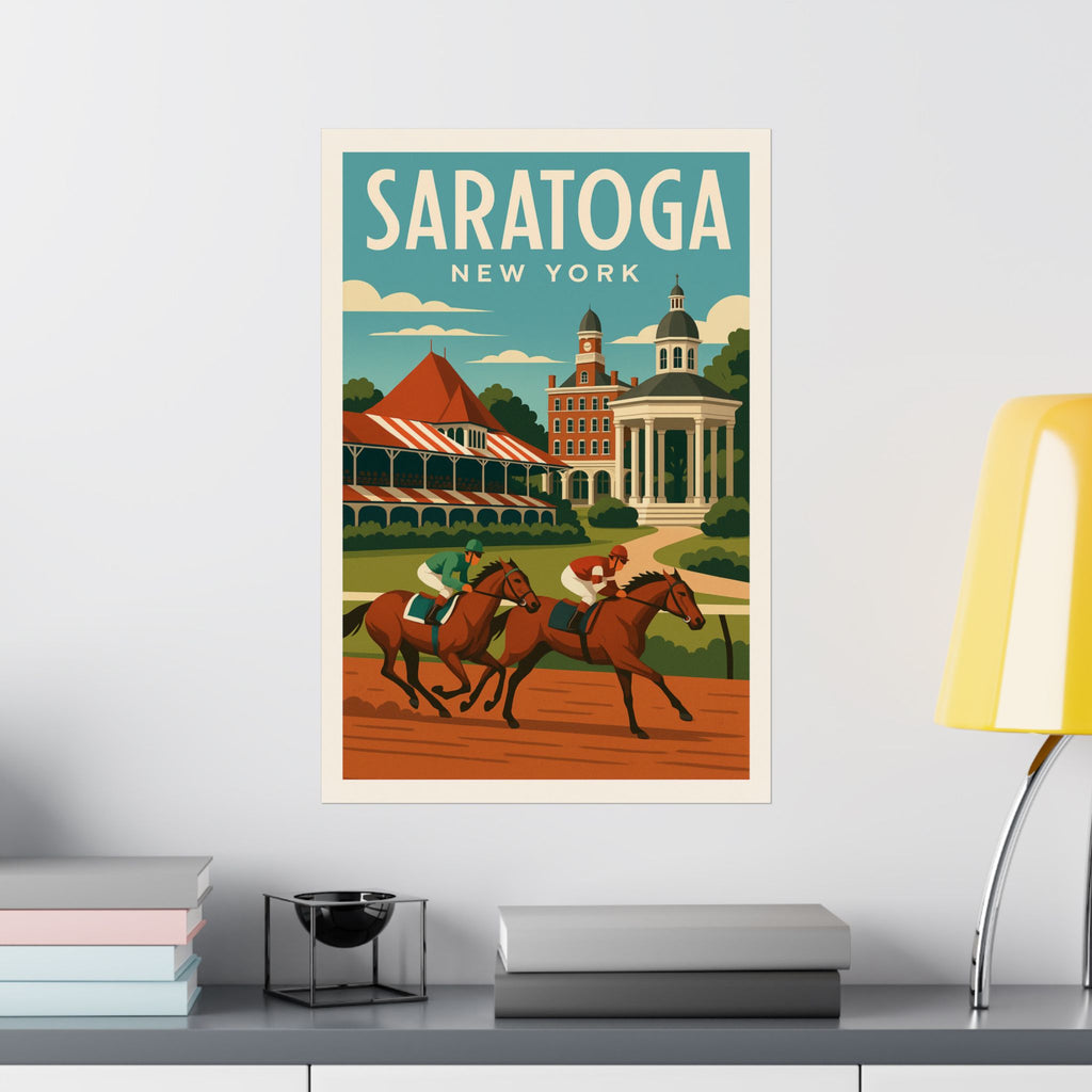 Saratoga New York Matte Poster | Vintage Horse Racing Travel Art Print