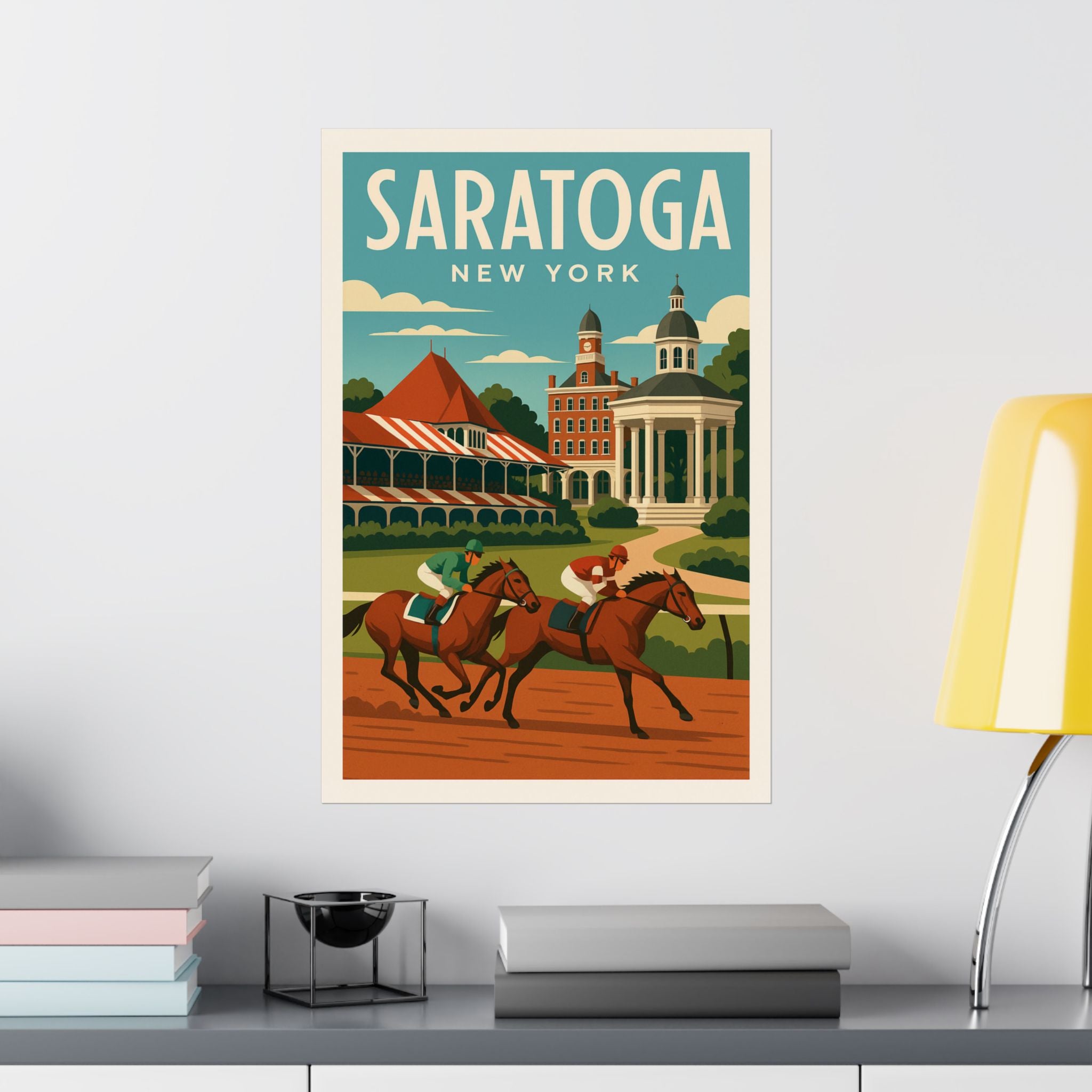 Saratoga New York Matte Poster | Vintage Horse Racing Travel Art Print