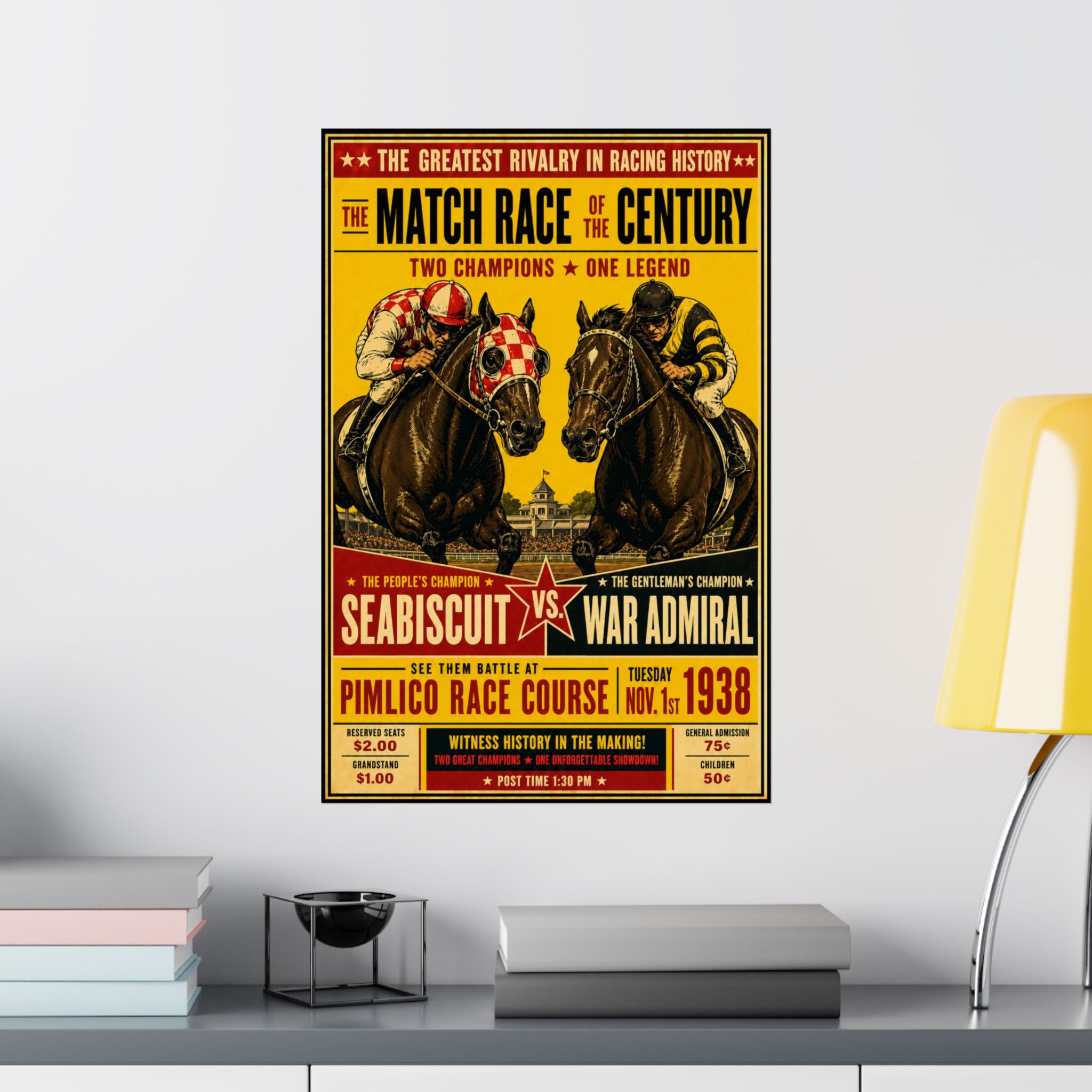 Seabiscuit vs. War Admiral Matchrace Matte Vertical Poster — Vintage Horse Racing Print